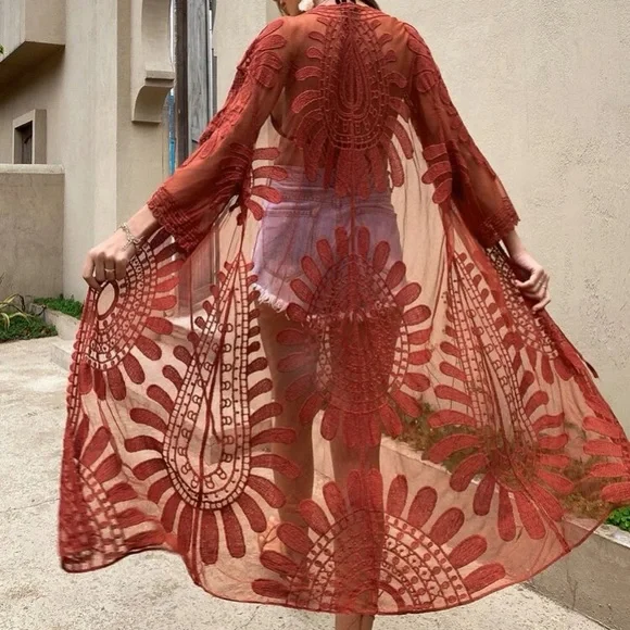 🆕LAST ONE!🛍 Sunset Sienna Bohemian Lace Detailed Kimono - Picture 1 of 4